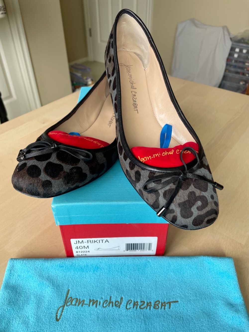 Jean-Michel Cazabat “Rikita” Leopard Print Ballet Flats - Black/Gray